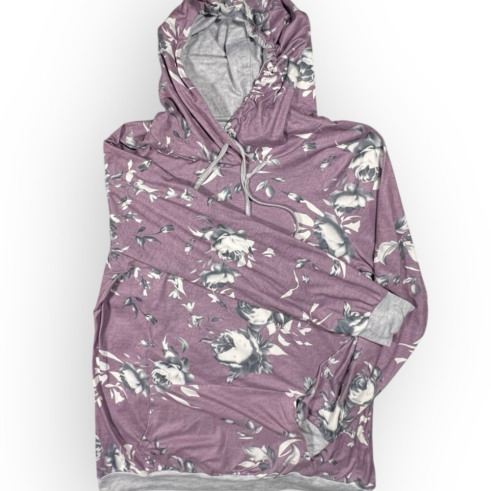 BARLVER‎ Hoodie Pullover Top Sz XL Lavender Black Gray Roses Super Soft Cozycore - Picture 4 of 12